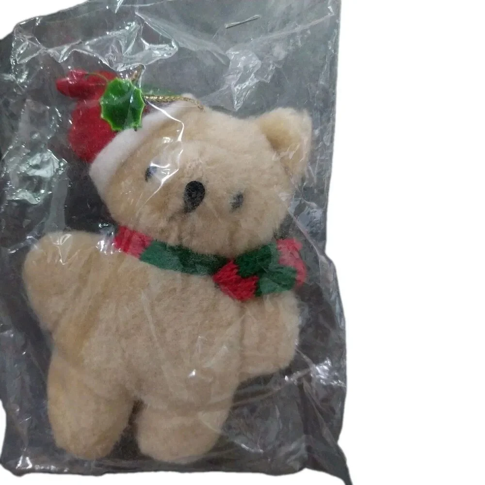 Vtg 1980s Mini Christmas Teddy Bear Plush Ornament Santa Hat Made in Taiwan